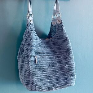The Sak Crochet Woven Shoulder Tote / Hobo Bag – Cornflower Blue – Like New
